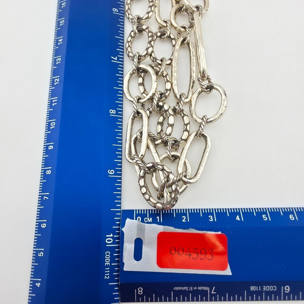 BRIGHTON 'Pebble' Long / Layer Necklace Hammered Oversized Link Silver Plate 38" - Picture 9 of 10